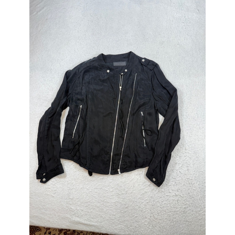 BLANKNYC Womens Black Moto Biker Jacket Lightweight Full Zip Asymmetrical Medium